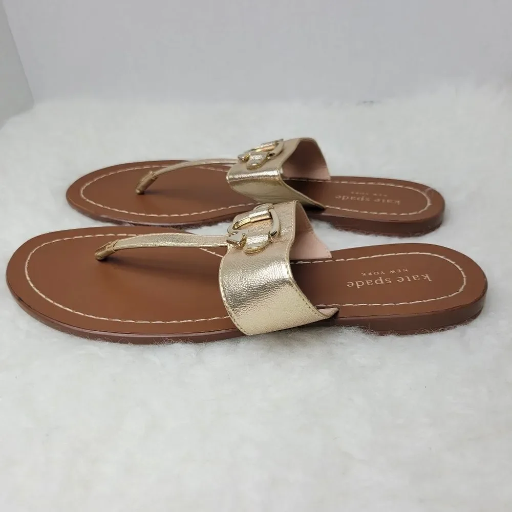 Kate Spade Cece Slide Gold Leather Thong Sandals Shoes Size 7.5